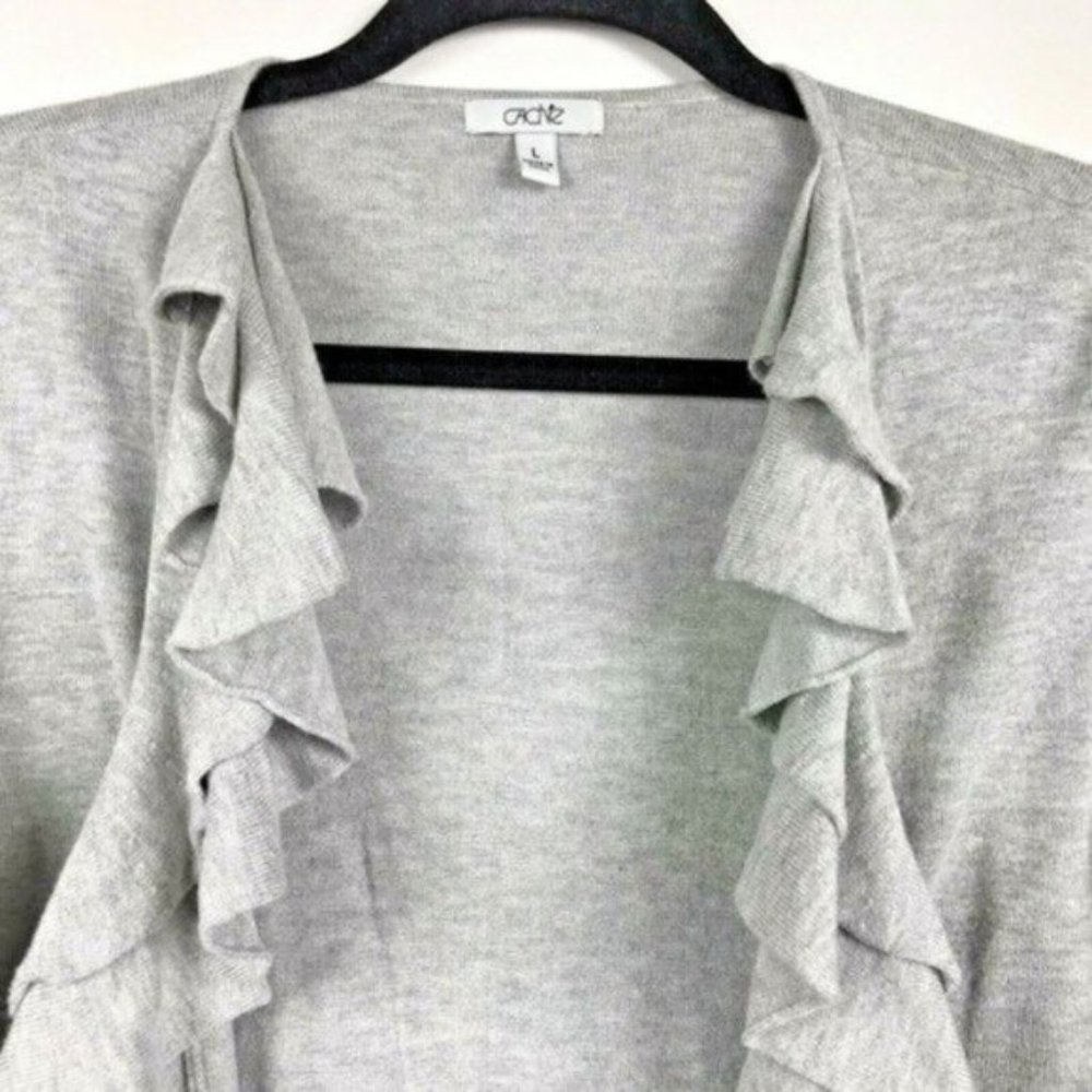 Cache Cropped Open Ruffle Front Cardigan Gray - Picture 2 of 8
